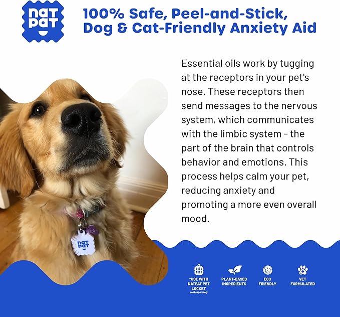 NATPAT Pet Zen Calming Patches for Dogs – Non-Medicated Effective Stress Relief for Travel, Fireworks & Separation Anxiety - Long Lasting & Non-Toxic (24 Patches) - Locket Sold separetely