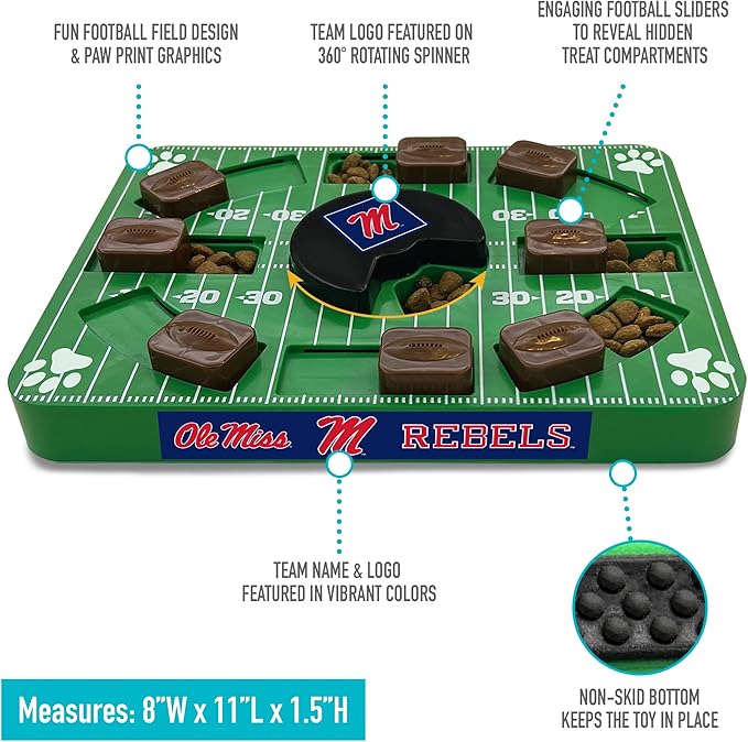 Pets First NCAA Mississippi OLE Miss Rebels Puzzle Toy, Puzzle Treat Dog Toy, Interactive Dog Treat Toy, Dog Puzzle