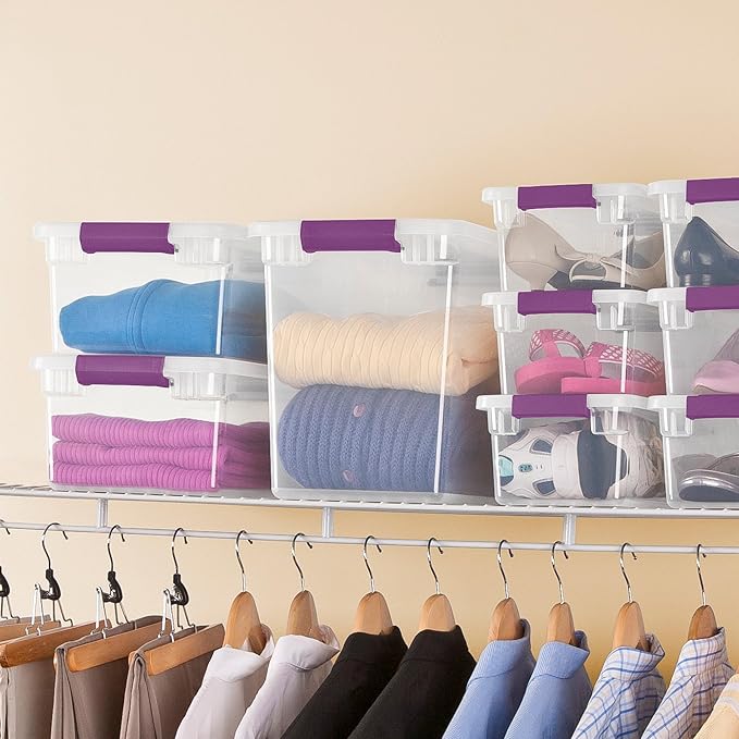 Sterilite 18-Pack ClearView Latch Box, Stackable Storage Organizer Bins for Home, 27 Quart