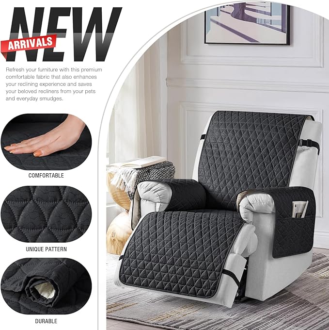 TAOCOCO 100% Waterproof Recliner Cover - Recliner Cover with Non-Slip Granule, Recliner Chair Covers with Elastic Band, Recliner Chair Covers for Reclining Chair(Black, Large-28'')