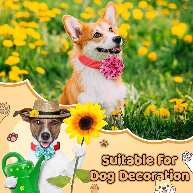 50 Pieces Paw Print Dog Collar Flowers Bulk Cute Footprints Dog Charms Grooming Accessories Bowtie Flower for Puppy Cat Collar Attachment Embellishment Pets Party Costume