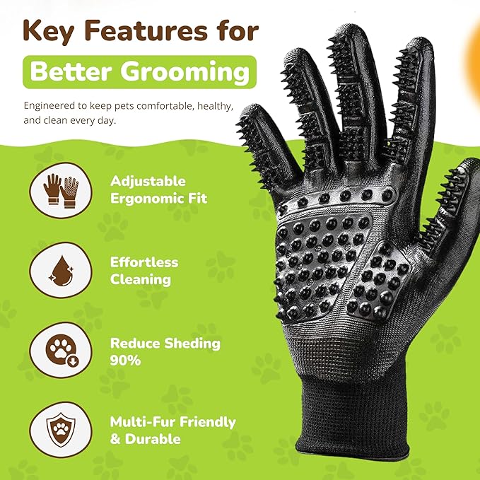 Pet Magasin® Durable Gentle Dog Washing Gloves (1-Pair) - Premium Pet Grooming Gloves For Dogs, Cats & Horses | Dog Scrubber For Bath | Cat Hair Remover Glove | Bathing Brush (Black, Medium)