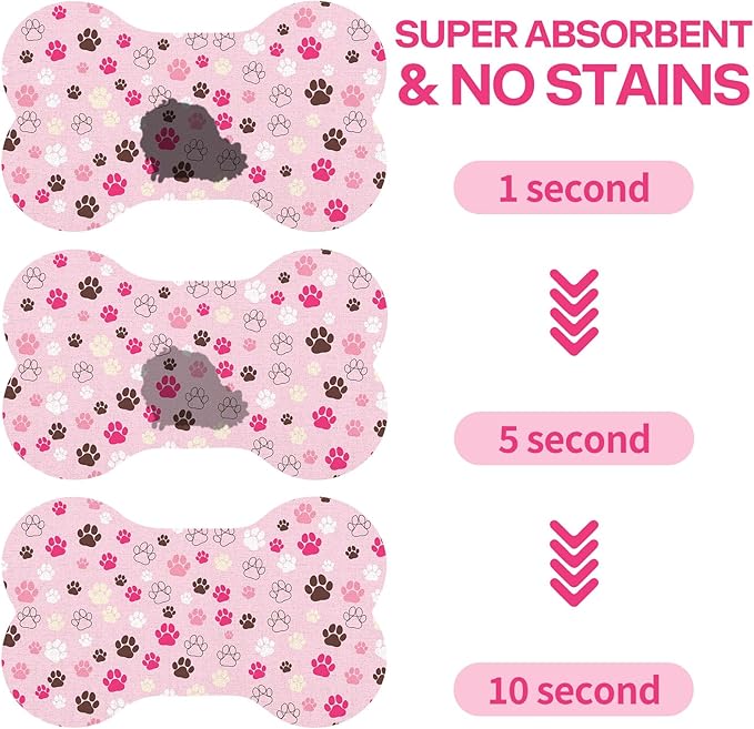 Pet Dog Cat Food Mat, Absorbent Bone Shaped Dog Bowl Mats for Food and Water, Non Slip Cute Dogs Cat Placemats Feeding Mat with Rubber for Floors Indoor Puppy Pet Accessories Supplies 17"x30" Pink