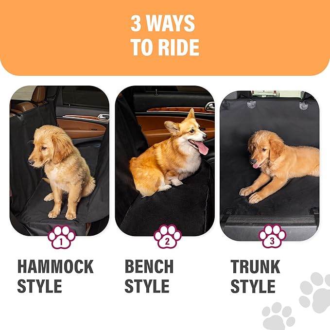 Active Pets XL Waterproof Hammock Large Car Seat Cover, Fits SUVs Trucks Big Sedans, Secure Convertible Travel Bed Protects Backseat Cargo from Dog Puppy Pet Water Food Drool Urine, Black w/Blue Trim