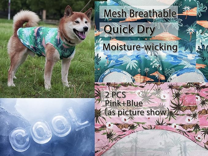 Dog Hawaiian Shirts,Summer Cooling Quick Dry Mesh Breathable T-Shirt Tops for Small Medium Large Boy Girl Dogs (XL, Pink+Blue)