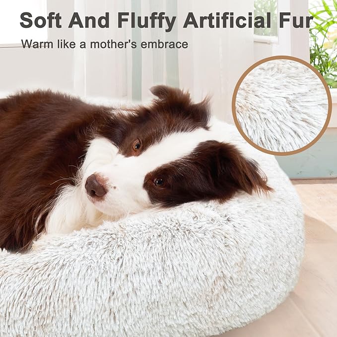 JOYELF Donut Dog Bed Cat Bed for Large Dogs, Calming Pet Bed Ultra Soft Faux Fur Cuddler Round Self Warming Sleeping Bed for Dogs and Cats
