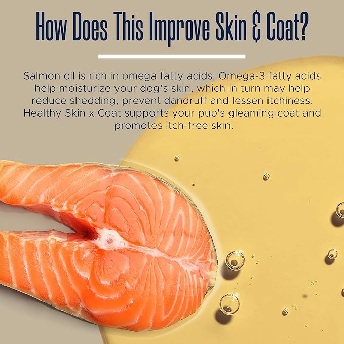 Dog Fish Oil Supplements - 180 Delicious Chew Treats - Omega 3 Rich Salmon Oil, EPA, DHA, Biotin, and Vitamin E for Healthier, Shinier, Skin, Coat and Fur, Helps Skin Allergies
