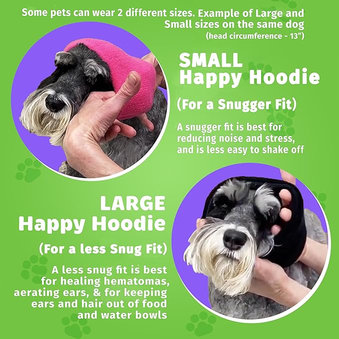 Happy Hoodie The Original Dog & Cat Calming Band - American Brand - Anxiety Relief/Noise Protection-Grooming-Thunder-Fireworks 2 Pack Purple (1 Small, 1 Large) - Since 2008