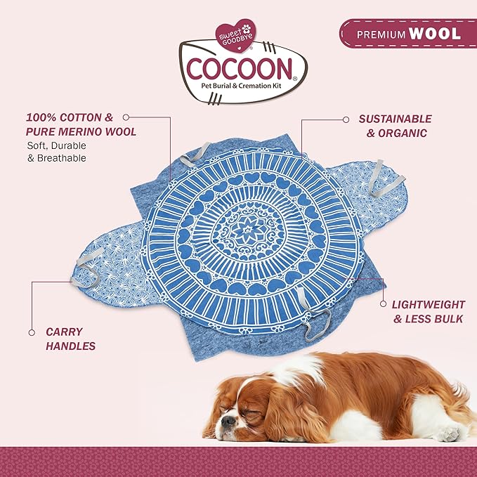 Cocoon® - Eco-Friendly Pet Burial & Cremation Ceremony Kit (Premium Wool) - Casket for Dogs and Cats – Size for Every Breed (Choose Size & Color) (Large, Light Blue)