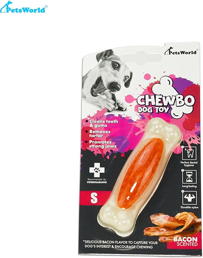 PETSWORLD Bacon Scented Dog Chew Toy for Tough Chewers. Cleans Teeth and Provides General Oral Health, Non-Toxic, Tough, Durable. for Small/Medium Dogs- 12 Ct