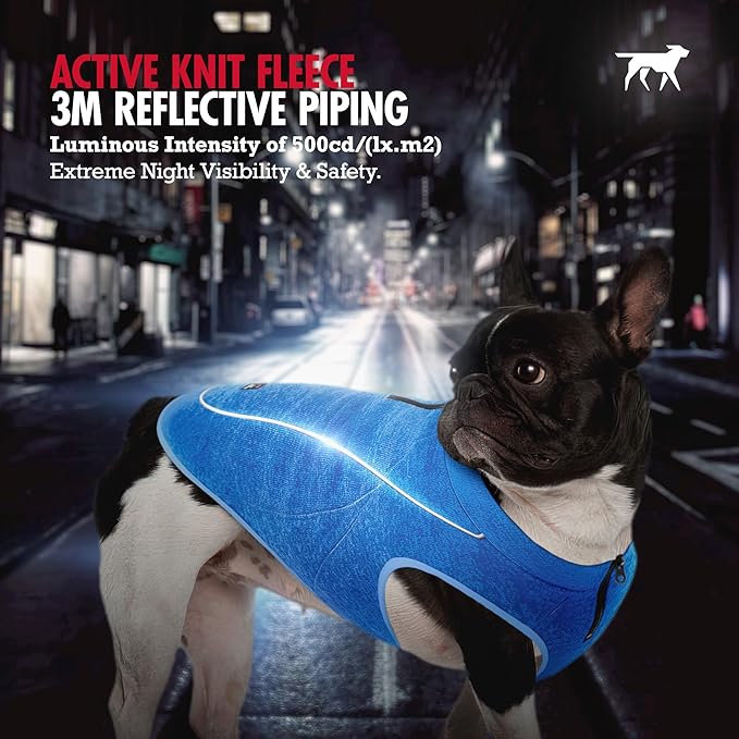Insulated Fleece Sweater for Dogs | Lightweight Warm Dog Vest | Zipper Port for Harness | Cold Weather Winter Jacket | Rain Snow Repellant Coat | Adjustable for Small Medium Large Male Dogs (Blue/S)