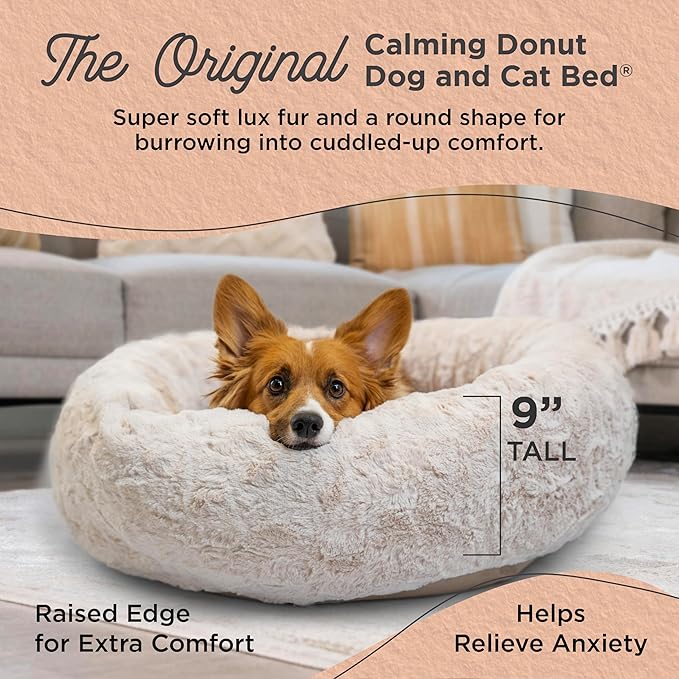 Best Friends by Sheri The Original Calming Donut Dog Bed – Washable Plush Pet Bed for Medium Breeds up to 45 lbs, Lux Faux Fur, Oyster, Medium (30" x 30")