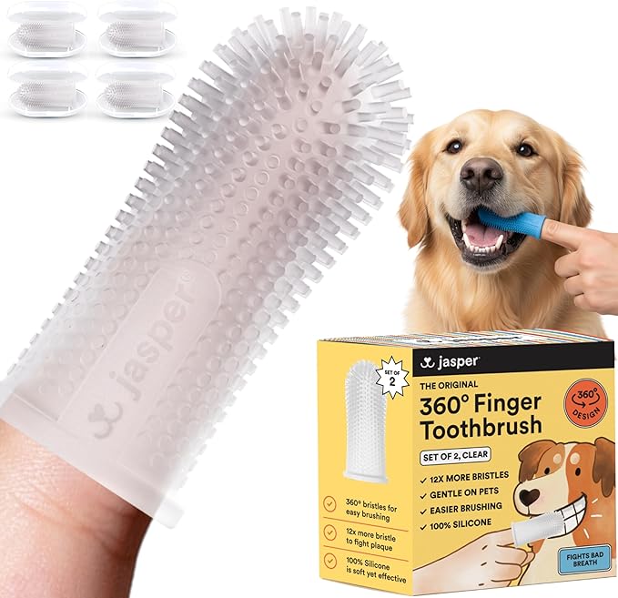 360° Pet Finger Toothbrush Kit — Dog & Cat Dental Care, 4-Pack (Clear)