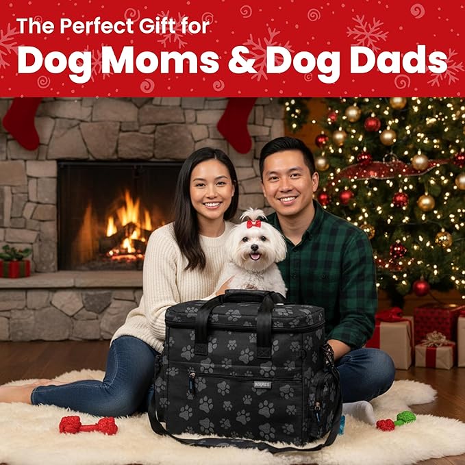The Original Doggy Bag™- Dog Travel Bag for Supplies - Ultimate Gift for Dog Moms & Dads, Doggy Lovers & Pet Owners for Christmas- Includes 2 BPA-Free Travel Bowls and 2 Food Containers: Paw Print