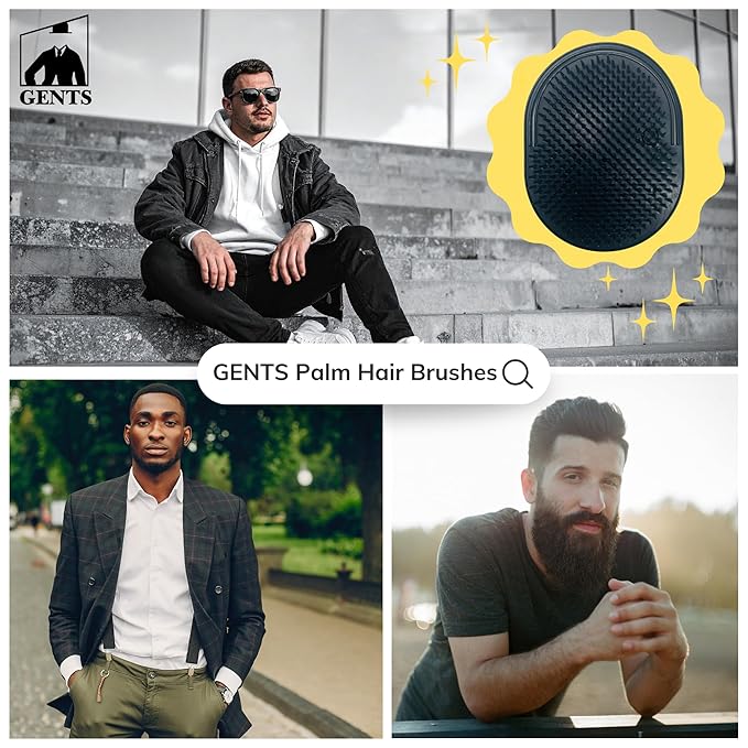GENTS Palm Hair Brushes – Colorful Portable Styling Combs for All Hair Types, Ergonomic Grip for Easy Use, Set of 8 – Made in USA