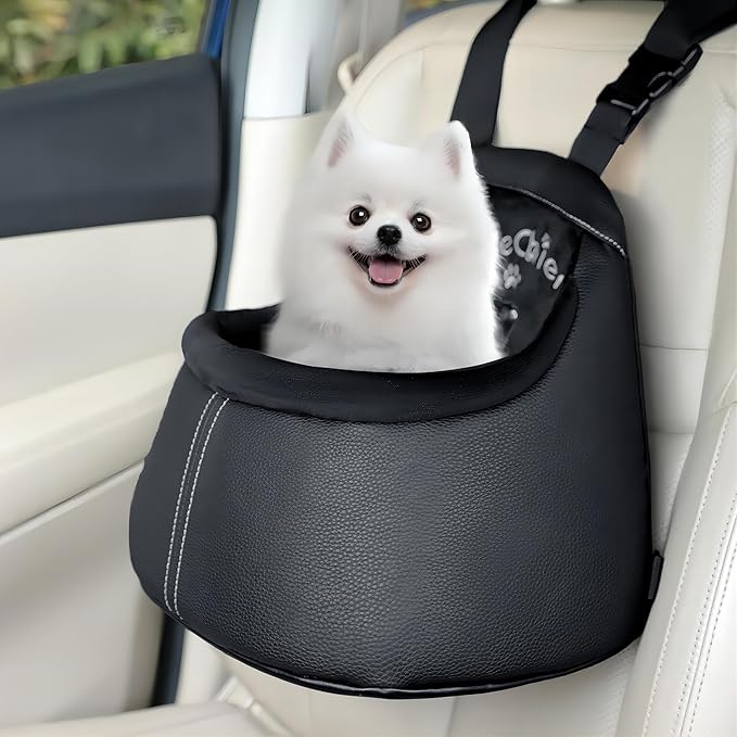 Dog Car Seat for Small Dogs Under 13 lbs (6kg), Deluxe Dog Booster Car Seat with Durable Belt and Buckles, Portable and Soft Pet Booster Seat, Black