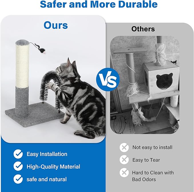 18 Inch Cat Scratching Post Pad with Self Groomer & Dangling Ball, Indoor Scratcher for Kittens & Cats, Protect Furniture