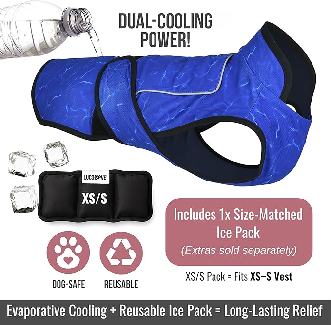 Dog Cooling Vest with Ice Pack – 2-Layer Evaporative Cooling Jacket with High Collar, UV Protection & Size-Matched Ice Pack – Cooling Vest for Dogs for Hot Weather (Blue Aqua, X-Small)