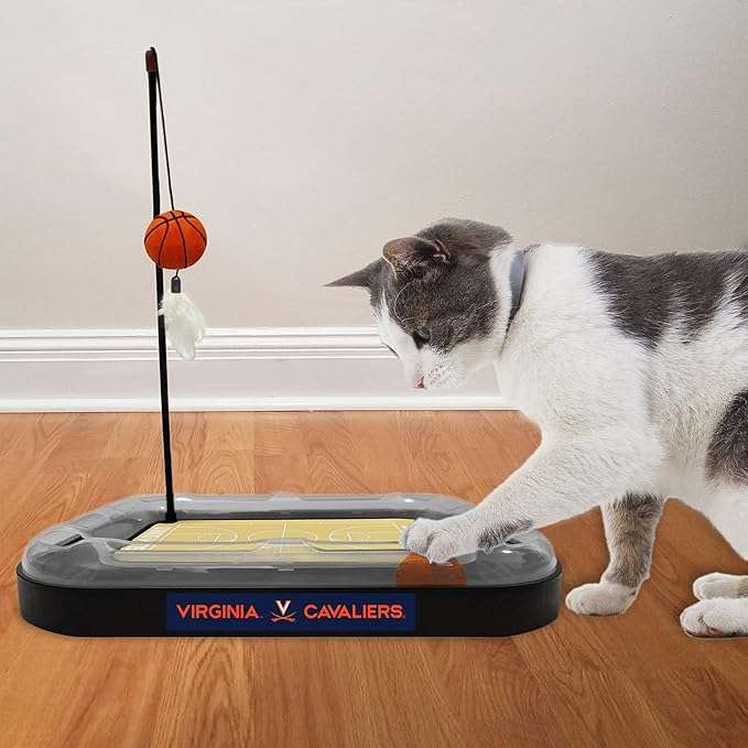 NCAA VIRIGNIA Cavaliers Basketball Court Felt Scratcher Toy & Interactive Cat Ball Bell - 6-in-1 Cat Wand, Plush Basketball, Catnip-Filled