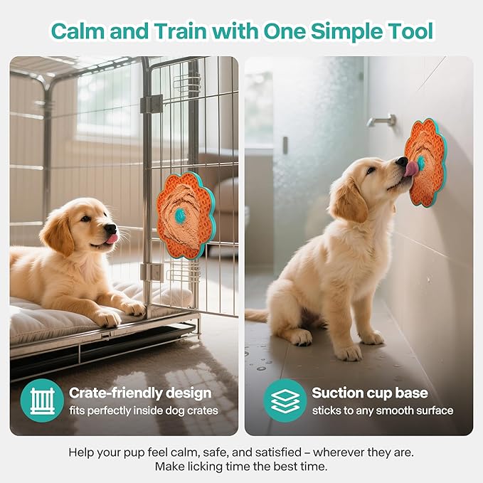 2 in 1 Lick Mat for Crate Training, Dog Slow Feeder Anxiety Relief Pad with Suction Cups, Dishwasher Safe, BPA-Free Silicone for Small & Medium Dogs, 2 Pack