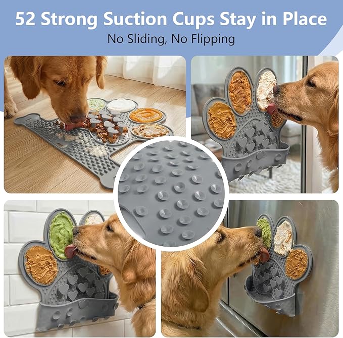 Licking Mat for Dogs & Cats, Slow Feeder Lick Pat, Anxiety Relief Dog Feeding Mat for Butter Yogurt Peanut, Grey