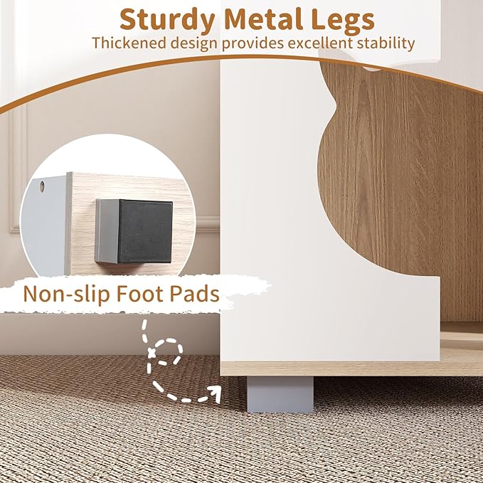 PETSITE Wooden Cat House, Indoor Cat Cave Nightstand Side End Table with Anti-Slip Robust Metal Legs, Spacious Tabletop, and Round Side Entrance, 17 x 16 x 19.5 Inches