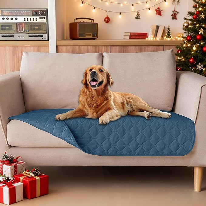 gogobunny 3X Stronger Waterproof Pet Blanket, Scratch Proof Furniture Protector for Dogs Cats, Reversible Cover 32x53 Inch, Dark Blue