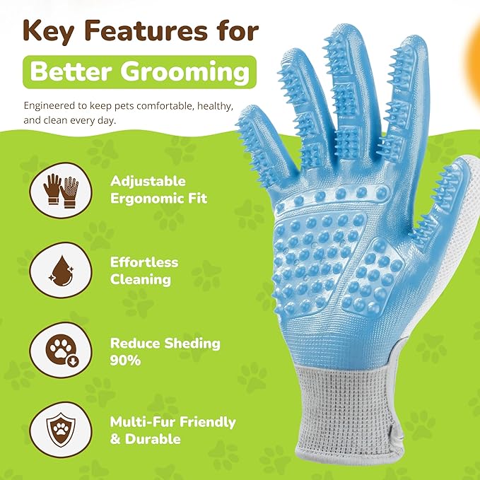 PET MAGASIN® Durable Gentle Dog Washing Gloves (1-Pair) - Premium Pet Grooming Gloves for Dogs, Cats & Horses | Dog Scrubber for Bath | Cat Hair Remover Glove | Bathing Brush (Blue, Medium)