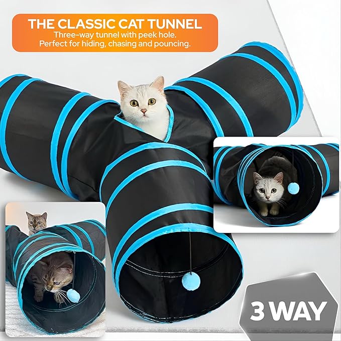 Spiral Cat Toy Set – 5-in-1 Interactive Indoor Cat Toys with 3-Way Tunnel, Feather Wand, Ribbon Teaser & Suction Cup for Active Cats