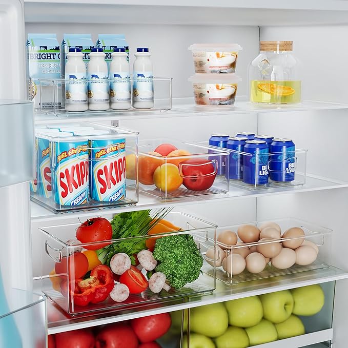 8 PACK Freezer Organizer Bins Fridge Organizer Storage Stackable Deep Freezer Storage Bins with Side Handles Refrigerator Organizers and Storage Home Organization Must Haves