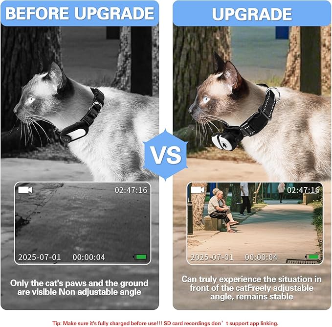 HD 1080P Cat Camera Collar with Video Record Wireless Mini Sport cam,Small Action Cameras,Body Camera for Pet Supplies/Stuff,Outdoor/Inoor Birthday Gift No WiFi