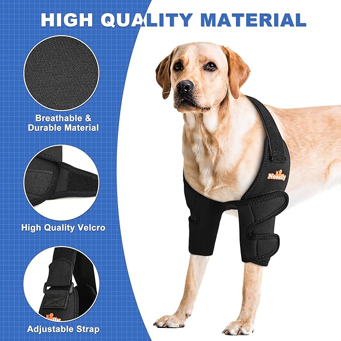 NeoAlly Breathable Dog Elbow Brace Protector Pads for Canine Elbow and Shoulder Support Elbow Hygroma, Dysplasia, Osteoarthritis, Elbow Calluses, Pressure Sores and Shoulder Dislocation (Left Medium)