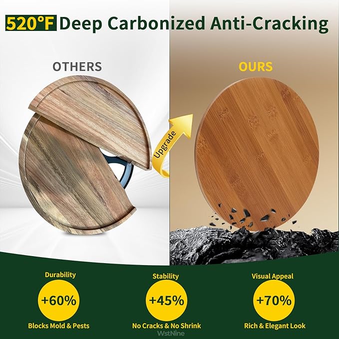 Bamboo Wood Lazy Susan 11", Set of 2, Lazy Susan for Table Top, Deep Carbonized Rotating Tray, Large Spin Base, Spice Rack Organzier, Turntable for Cabinet, Counter, Pantry, Kitchen, Bathroom