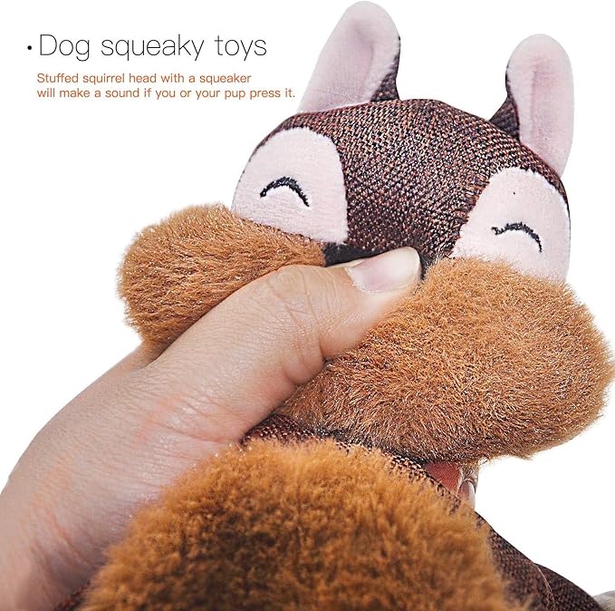 Vitscan Crinkle Dog Toy, No Stuffing Puppy Toys, Cotton Rope Limbs Stuffless Dog Toy with Squeaker, Plush Body Parts Squirrel Dog Squeaky Toys for Small Dog Chew Toys