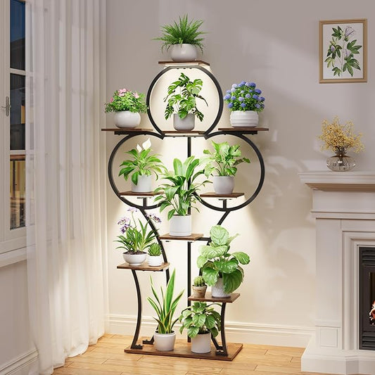 POZILAN Plant Stand Indoor with Grow Lights - 63" Tall Corner Plant Stands for Indoor Plants - 10 Tiered Plant Shelf with Grow Light, Multiple Metal Lighted Plant Stand for Balcony, Living Room, Patio