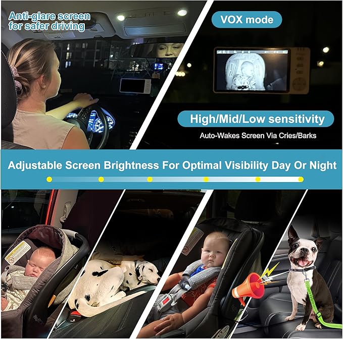 Wireless Baby Car Camera with 5-inch HD 1080P IPS, USB-Powered 360° Rotating Rear Seat Monitor (1000 ft) Auto/Manual Night Vision & VOX Mode, HD Display for Car Backseat, Home, Baby, Pet