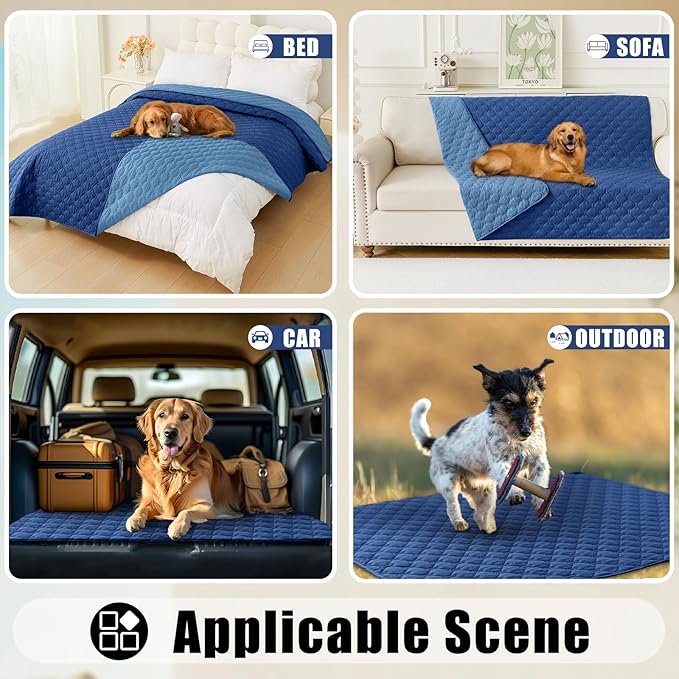 Smiry Waterproof Dog Bed Cover Blanket, Soft Reversible Pet Blanket, Washable Leakproof Cats Dogs Couch Cover for Sofa, Couch, Furniture, Plaid (68x82 Inch, Navy/Blue)