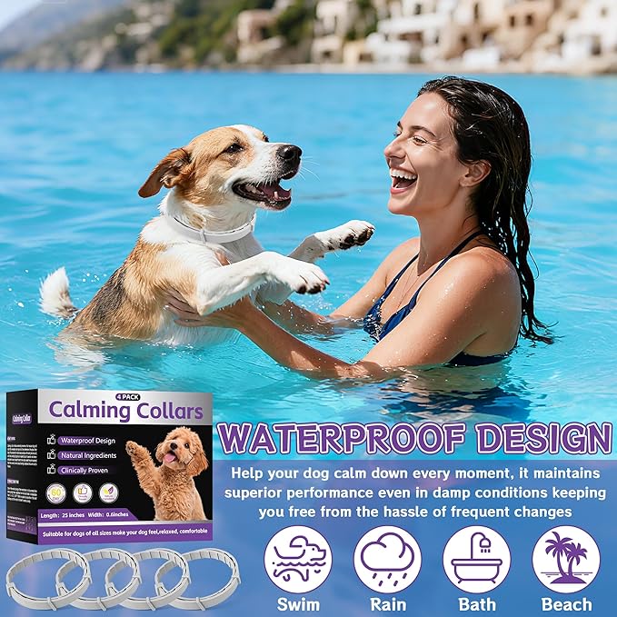 4-Pack Dog Calming Collar with Natural Pheromones | 60-Day Stress & Anxiety Relief for Puppies & Adult Dogs | Waterproof, Adjustable 25-Inch Fit (Grey)