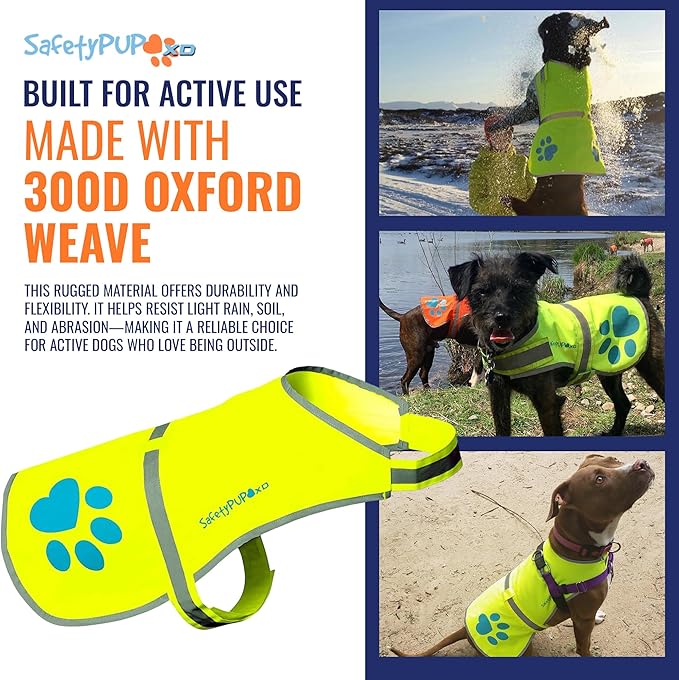 SafetyPUP XD Dog Reflective Vest – Hi-Vis Fluorescent Visibility That Helps to Safeguard Your Pet On/Off Leash in Urban & Rural Areas (Yellow, Small)
