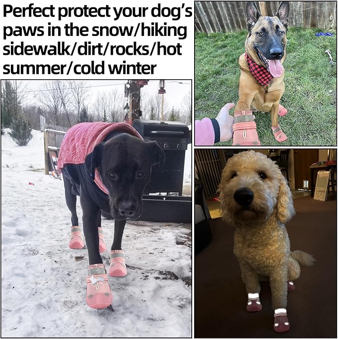 Dog Shoes for Large Dogs, Medium Dog Boots & Paw Protectors for Hardwood Floors, Outdoor Dog Booties for Hot Pavement Winter Snow Hiking, Waterproof Dog Shoes with Reflective Strips Size 5