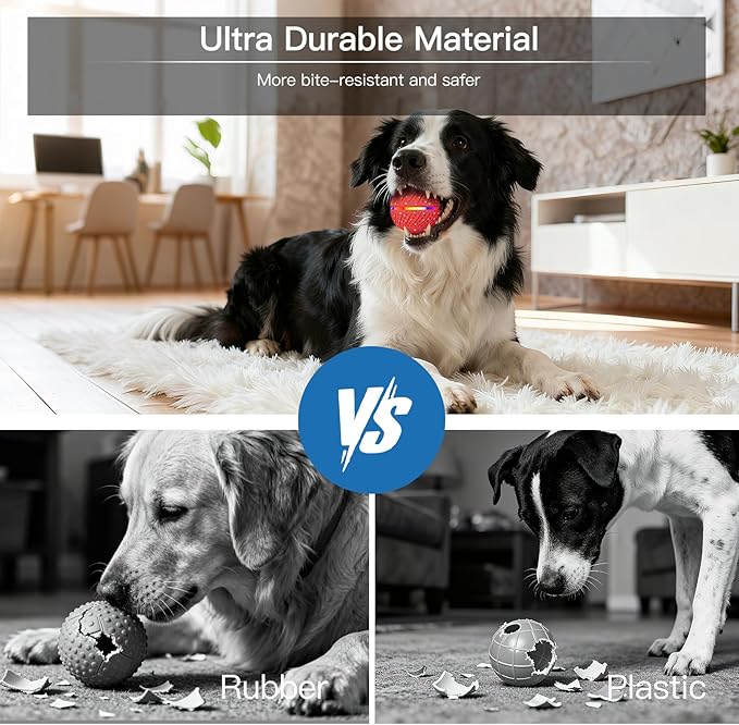 Interactive Dog Toys: Self Rolling & Bouncing Ball to Keep Them Busy, 3 Modes, Type-C Fast Charging, Durable E-TPU & IP54 Waterproof - Best for Small/Medium Breeds & Puppies (Red, Medium)