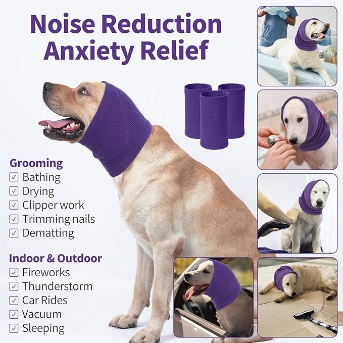 Nanaki Dog Hood Calming Ear Wrap - Quiet Headband, Head Cover Snood, Fireworks Muffs, Grooming and Force Drying Pet Protector for Anxiety Relief and Noise Reduction