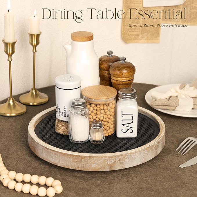 10.5" Non-Skid Wood Lazy Susan Turntable for Table Top – Chic Lazy Susan Turntable for Cabinet, Coffee Table, Pantry & Kitchen Counter Tray - Ideal for Organization and Storage (Natural Wood)