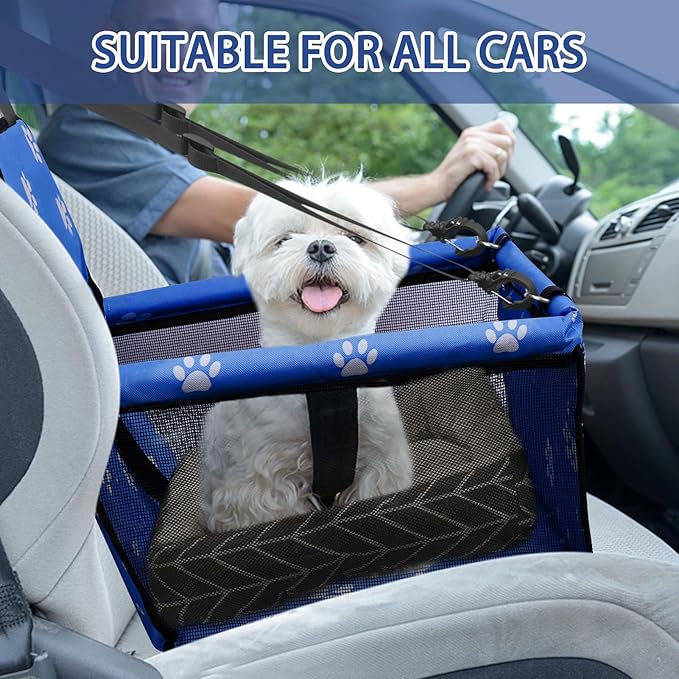 PetsHome Dog Car Seat Foldable Dog Car Booster Seat Waterproof Breathable Oxford Travel Bag for Small to Medium Dogs, Puppies, and Pets-Footprint Blue+Mat