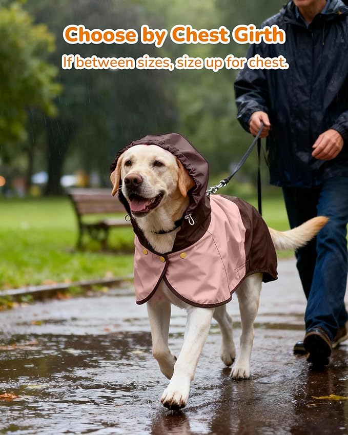Dog Raincoat, Waterproof Dog Rain Jacket with Hood, Rain Coat for Small Dogs with Leash Hole, Raincoat Extended Dog Poncho Coverage to The Leg, Easy On/Off Rainwear Pink, S