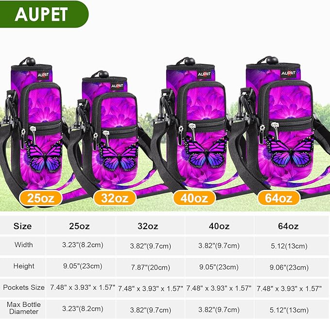 AUPET Water Bottle Sling Bag Sleeve Holder Carrier 25/32/40/64 oz,Insulated Crossbody Water Bottle Case Cover with Strap and Pockets for Men/Women Walking Hiking