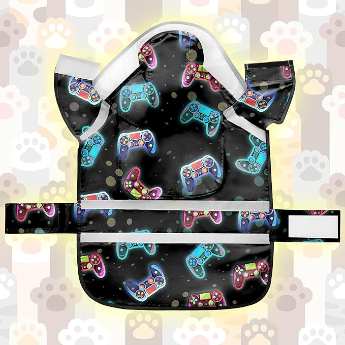 Dog Raincoat, Adjustable Rain Jacket with Hooded Double Layer for Large Medium Small Dogs Puppies, Lightweight Waterproof Rain Coat Poncho with Reflective Stripe Game Controller Black,XL