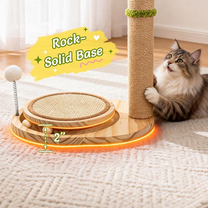 Cute Babys Breath Flower Cat Scratching Post, 39" Tall Cat Scratcher, Interactive Cat Toys with Ball Track & Spring Ball, Cat Scratch Post with Pad for Indoor Cats Adults and Kittens