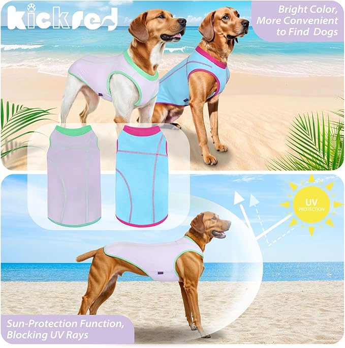 2 Pack Dog Summer Clothes Color Blocking Dog Shirts for Medium/Large Dogs Stretchable Doggy Cooling Vest Breathable Sun Protection Shirt Fashion & Bright Color for Boys Girls