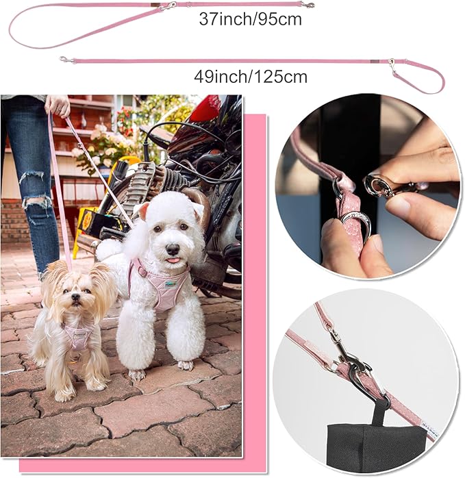 Puppytie No Pull Dog Harness with Multifunction Dog Leash,Soft Adjustable No Choke Escape Proof Pet Harness Vest for Medium Dogs,Glossy Pink,M